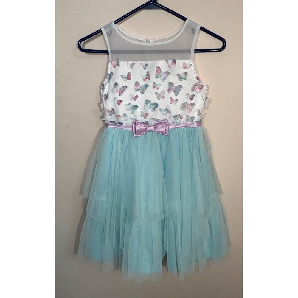 Jona Michelle Butterfly Girls 7 Party Dress Mesh Overlay Bow Accent Mint Green